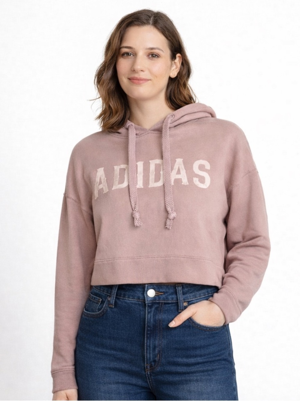 Adidas Originals Cropped Hoodie Purple Velvet Logo Pullover Streetwear